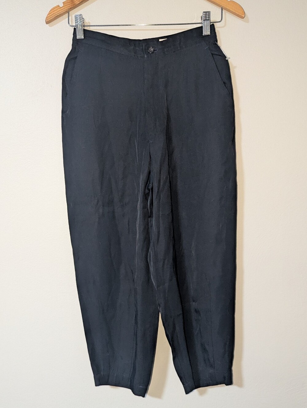 S Comme des Garcons Navy Blue Rayon Silk Blend Trousers